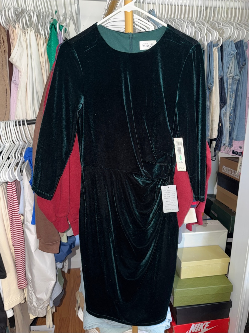Eliza J Dark Green Velvet Midi Dress